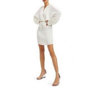 GOOD AMERICAN Always Fits Plisse Mini Dress in Ivory Sz S-M NWT
